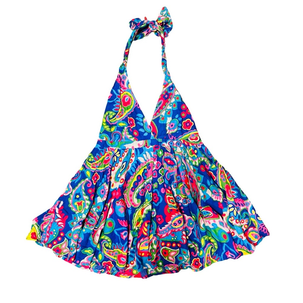 Topshop Y2K Style Vibrant Blue Paisley Halter Tank Top